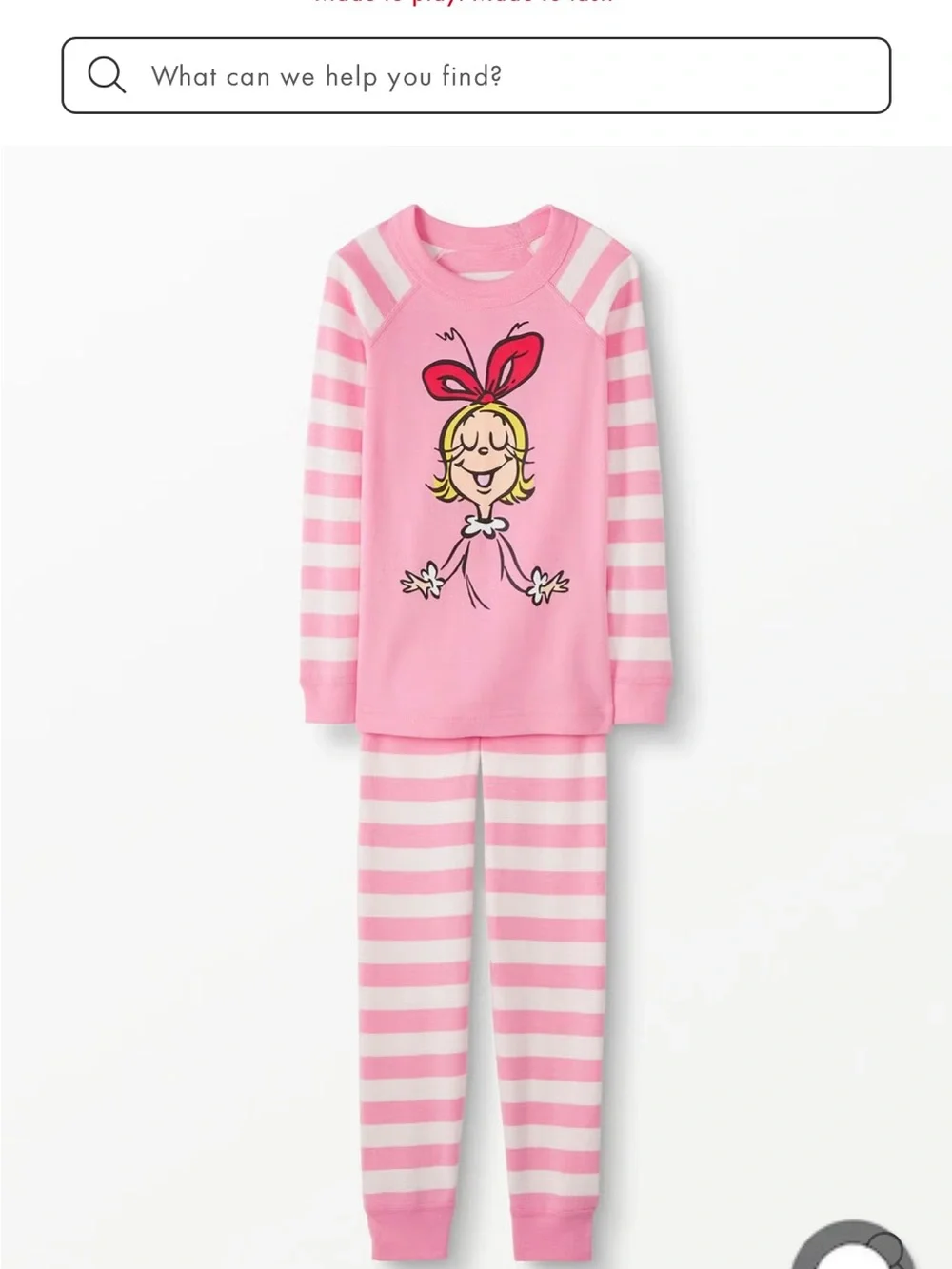 Hanna Anderson Cindy Lou Who Grinch Girls' Pink Striped Bunny Graphic Pajamas -